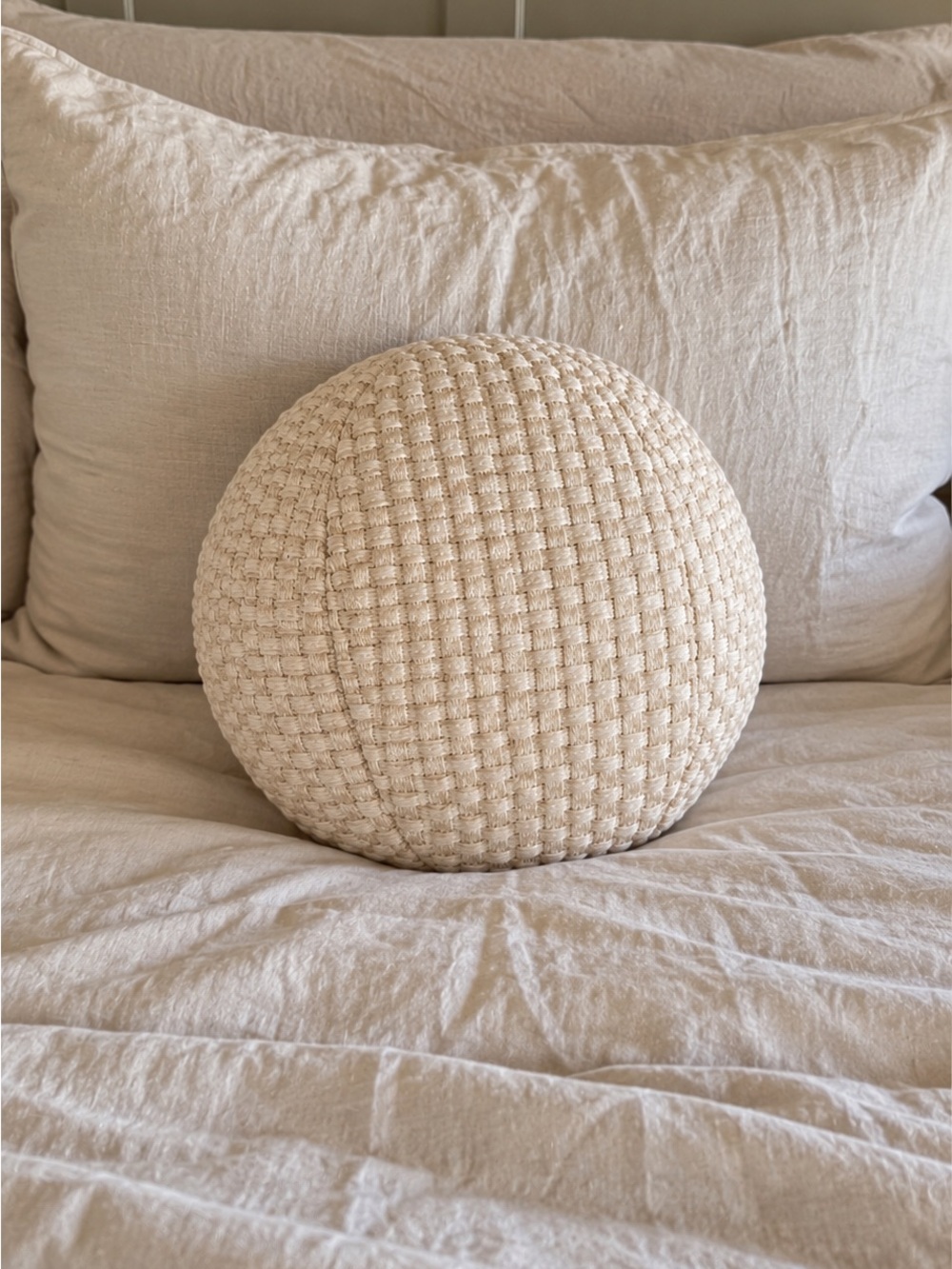 Neutral Woven Round Decorative Pillow - Cream